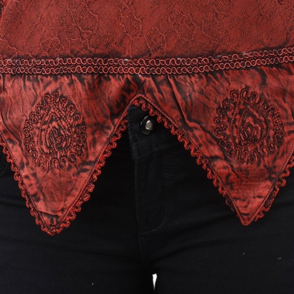 RED VICTORIAN FLOUNCING TRUMPET STYLE TUNIC TOP - Picture 5 of 5